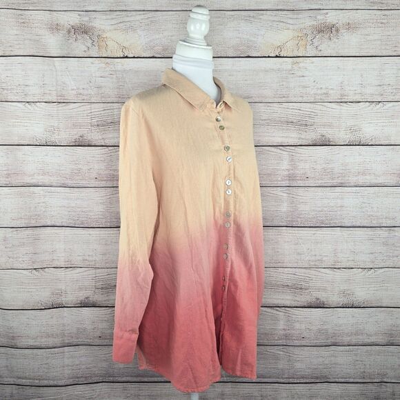 Soft Surroundings Button Down Ombre Tunic Long Sleeve Shirt XL Petite - Picture 6 of 8